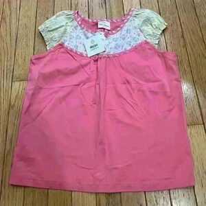 Hanna Andersson Girls' Pink Floral Embroidered Blouse Size 12